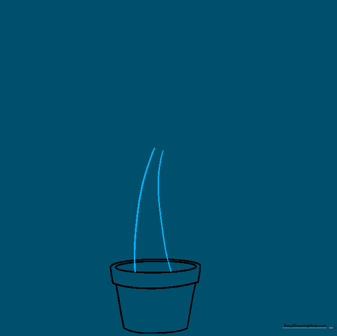 Drawing the plant stem extending upward from the pot.