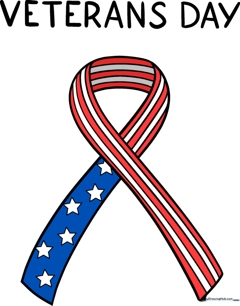 A colorful, finished Veterans Day ribbon drawing, perfect for patriotic projects.