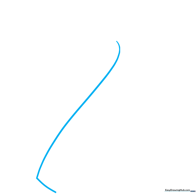 Pencil sketch showing a single long curved line with a small horizontal base line for the ribbon edge.