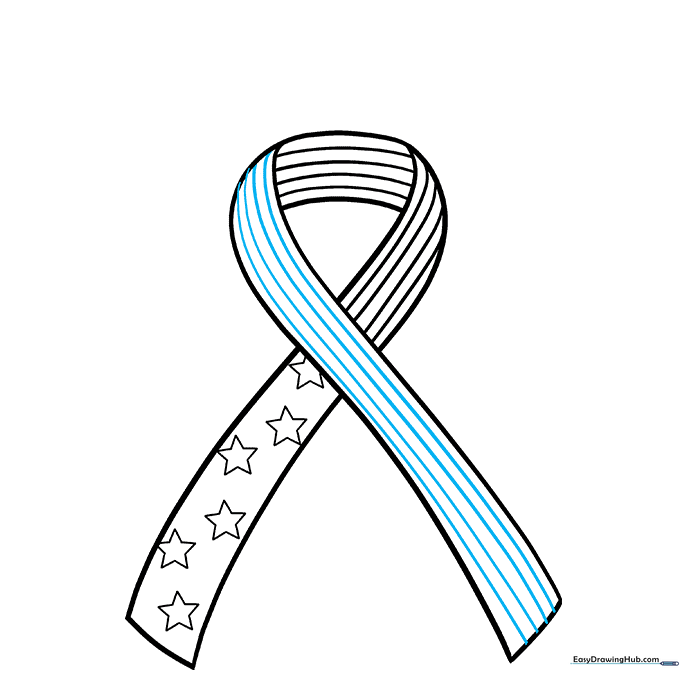 Completing the stripe pattern on the final section of the ribbon.