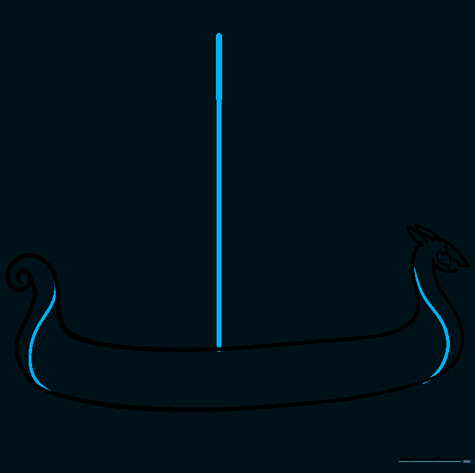 Sketching the central mast and the keel of the Viking ship.