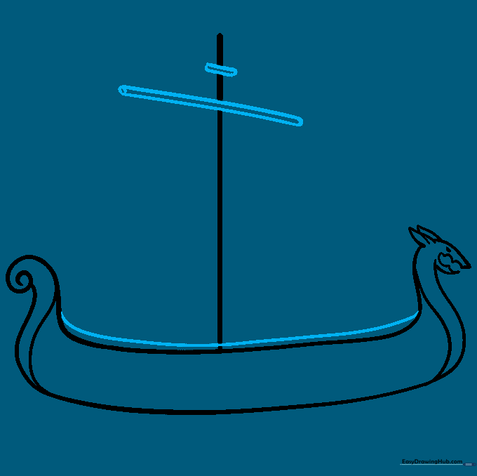 Adding the yardarm and depth lines to the Viking ship drawing.