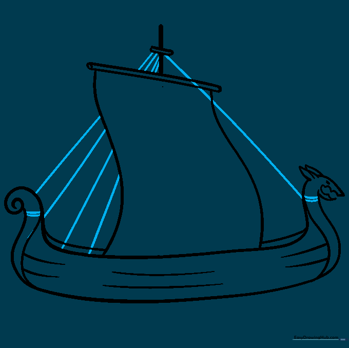 Adding rigging ropes to the mast and hull of the Viking ship.