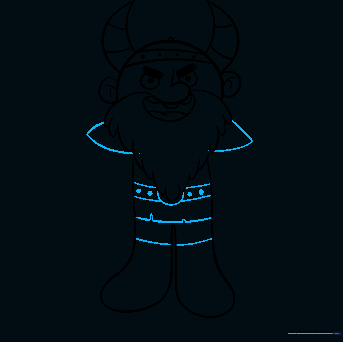 Viking drawing showing shoulder armor, a studded belt, and a jagged tunic hem.