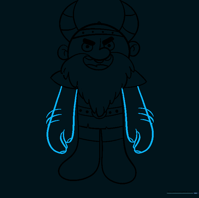 Viking drawing showing muscular arms with fingers and textured arm hair.