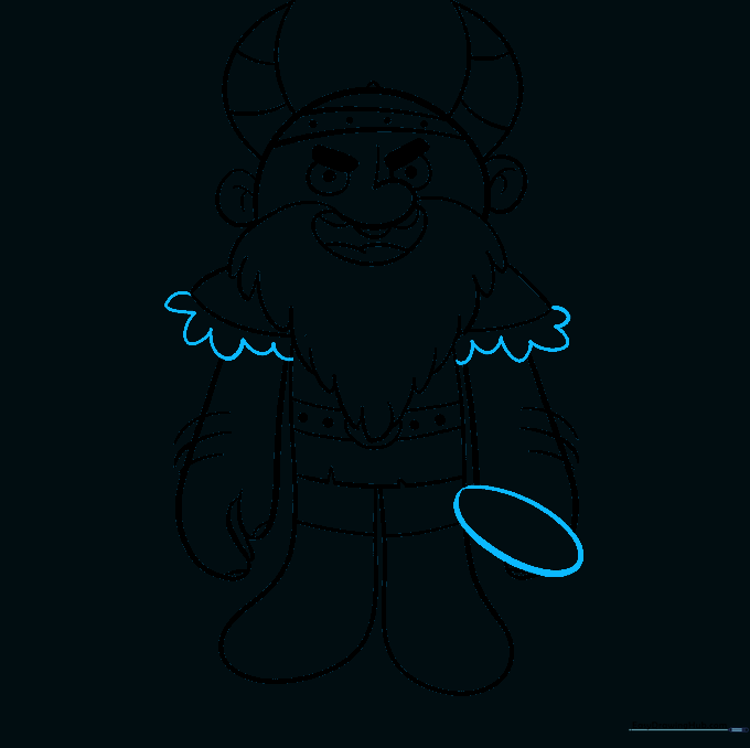 Viking drawing showing added fur sleeves and the base of a sword handle.
