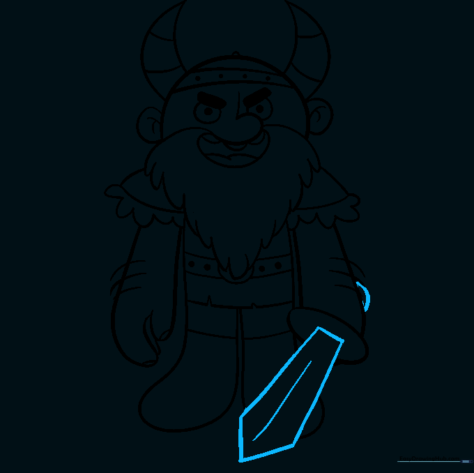 Viking drawing showing the completed sword blade and handle details.