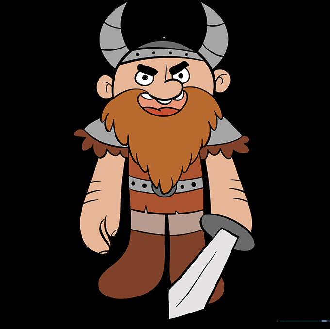 Fully colored cartoon Viking character with armor, beard, and sword.