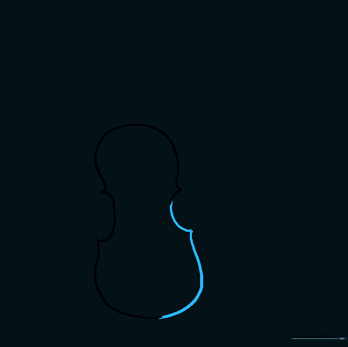The completed outline of the violin body shape.