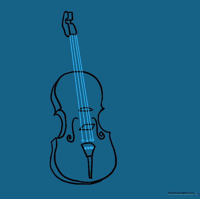 Adding the four strings and fine tuners to the violin.