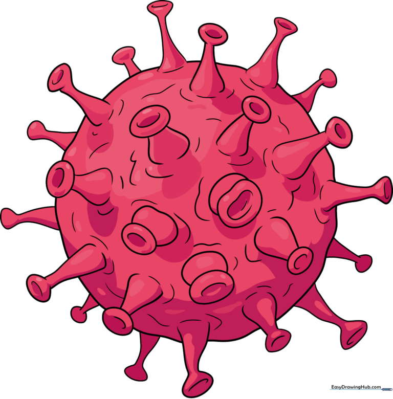 A colorful, easy-to-follow drawing of a virus, perfect for science-themed art projects.