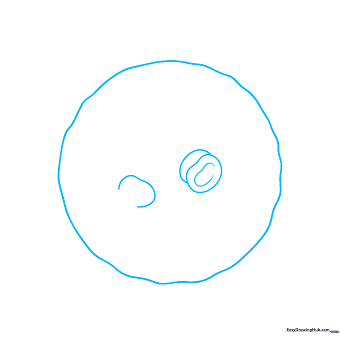 A light pencil sketch of a wavy, irregular circle representing the central body of a virus.