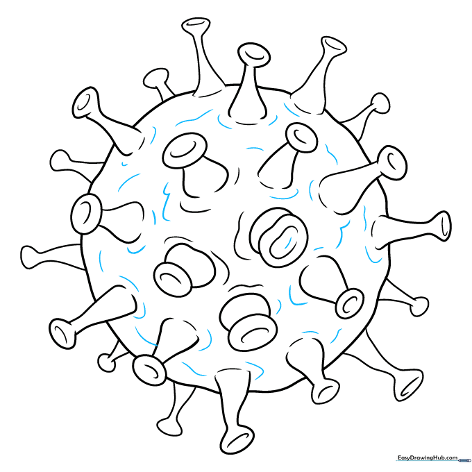 Adding final surface texture lines to complete the virus outline.