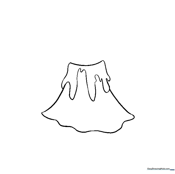 Erasing overlapping guide lines to clean up the volcano drawing.