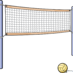 Colorful illustration of a volleyball net and ball, perfect for kids' art projects.