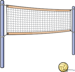 Colorful illustration of a volleyball net and ball, perfect for kids' art projects.