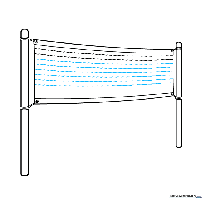Multiple horizontal zigzag lines filling the volleyball net area.