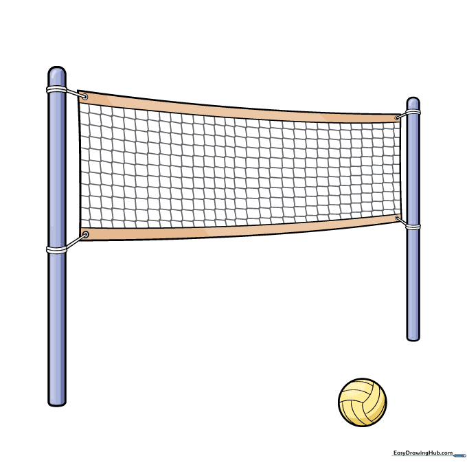 A fully colored volleyball net and ball drawing.