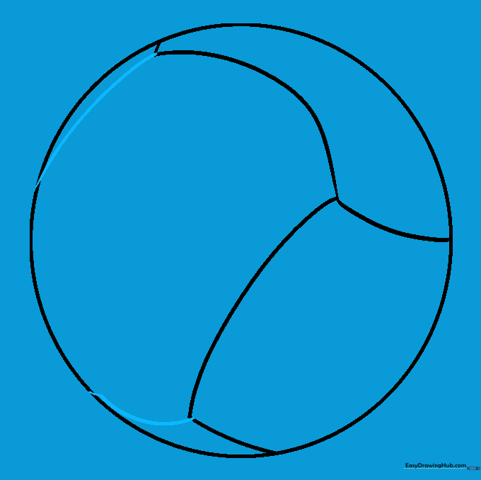 Curved lines connecting the internal panel shapes to the outer circle boundary.