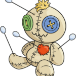 A colorful, finished cartoon voodoo doll illustration.