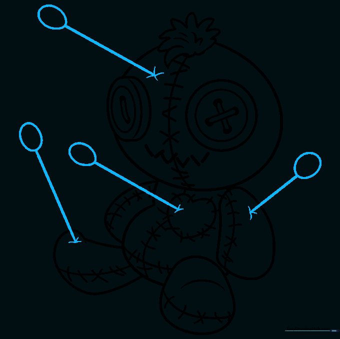 Drawing sewing pins sticking out of the voodoo doll.