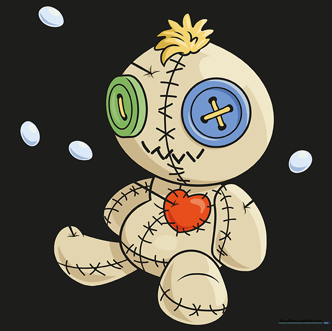 The finished, colored voodoo doll drawing.