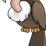 A colorful, friendly cartoon vulture standing on the ground, ready for a safari adventure.
