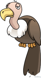 A colorful, friendly cartoon vulture standing on the ground, ready for a safari adventure.