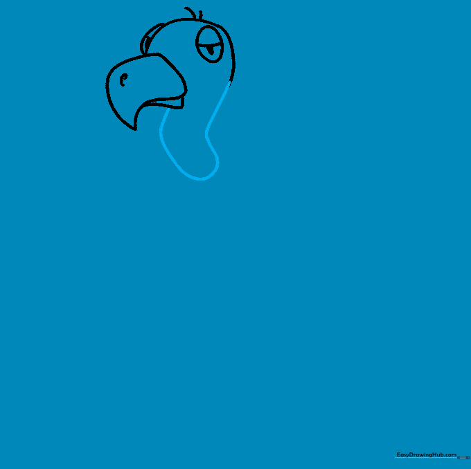 The vulture's head connected to a long, curved neck after erasing the bottom of the initial head circle.