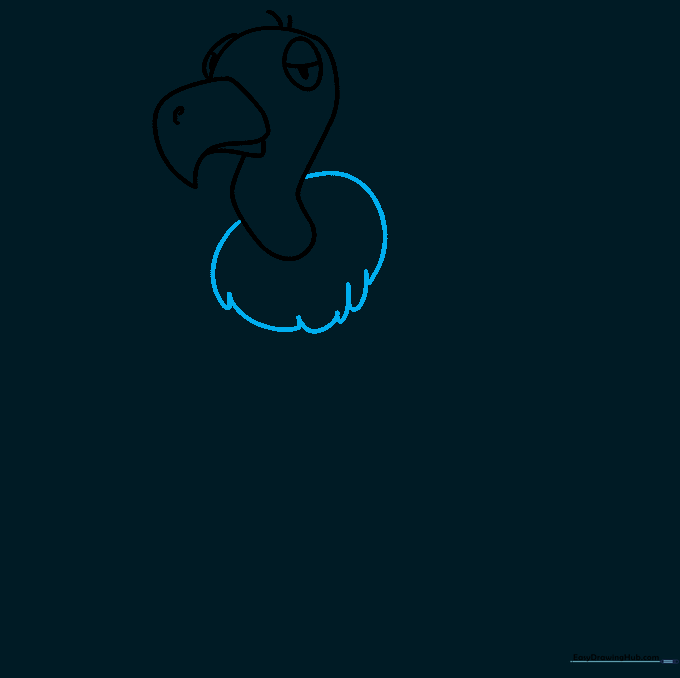 Adding a fluffy collar of feathers at the base of the vulture's neck using overlapping curved lines.