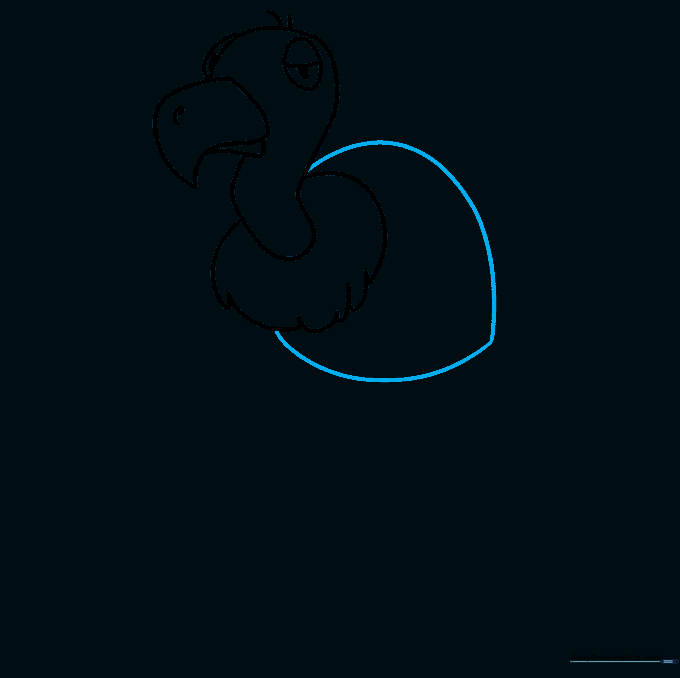 Outlining the main body of the vulture by connecting curved lines from the neck to a pointed tail area.