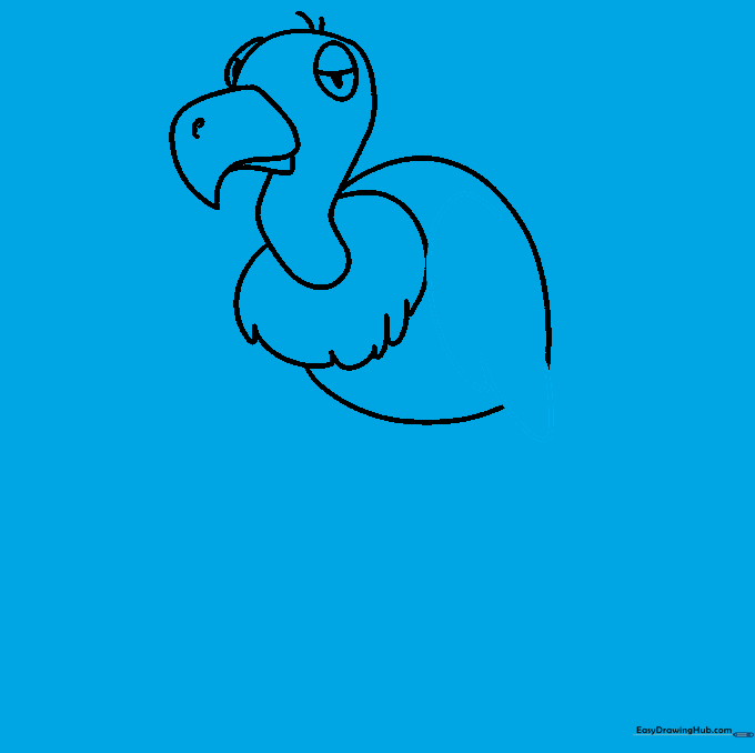 Adding a detailed folded wing to the vulture's body using overlapping curved lines.