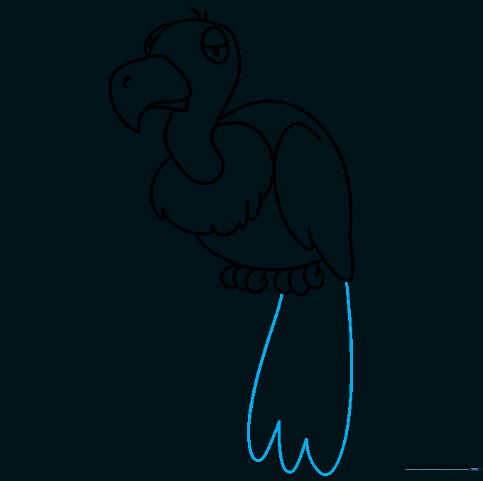 Completing the vulture's tail with jagged, curved lines at the base of the body.