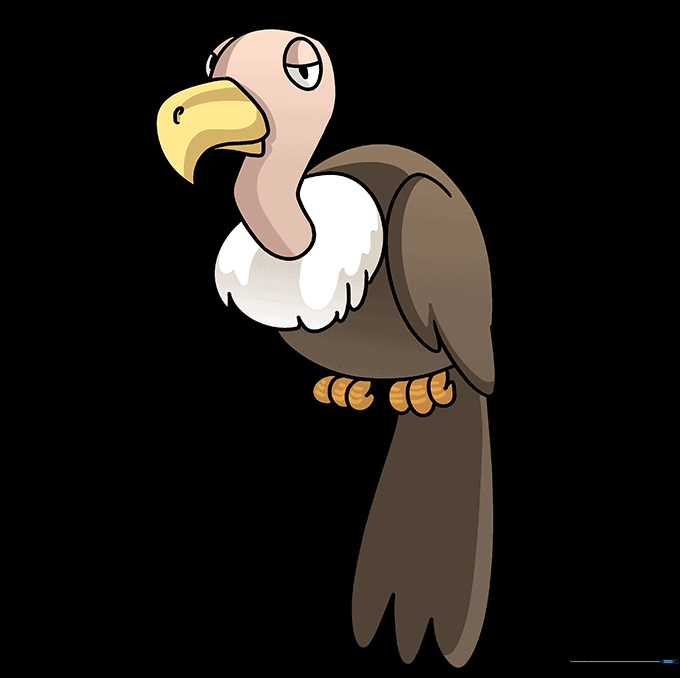 A fully colored, cartoon-style vulture illustration with earthy brown feathers and a pink head.