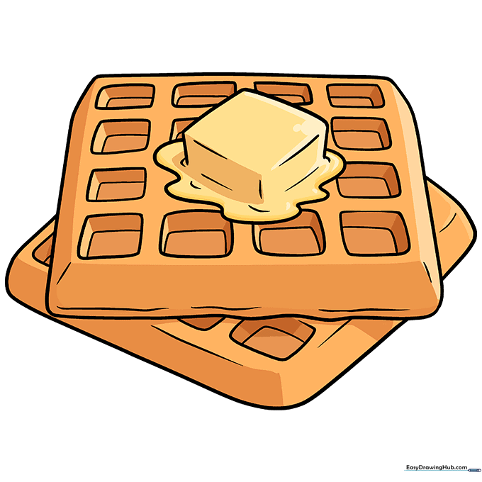 A fully colored, delicious-looking stack of waffles with melting butter.