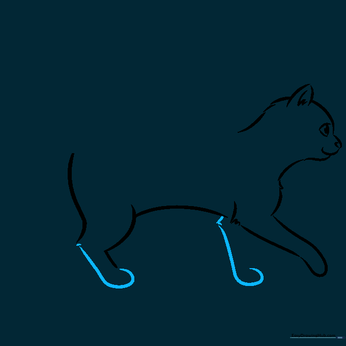 Cat back legs drawn with hook-like loops to indicate movement.