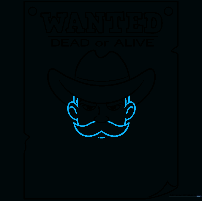 The cowboy's face now features a bushy mustache, ears, and hair framing the face.