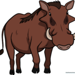 A vibrant, finished cartoon warthog drawing, perfect for kids to use as a reference.