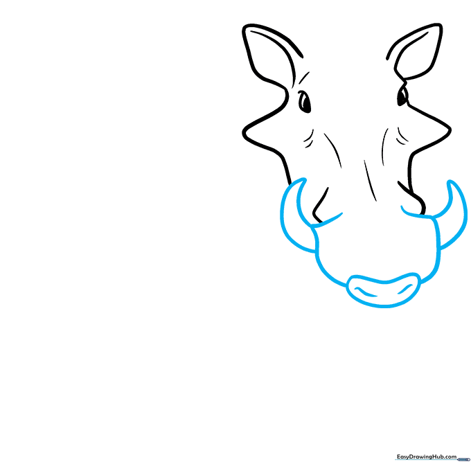 Adding sharp, curved tusks and nostril details to the warthog's snout.