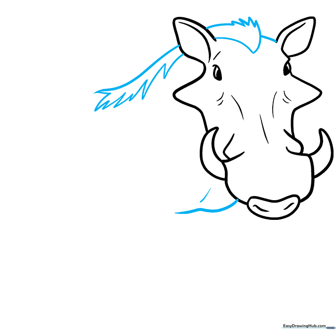 Adding a spiky, bristly mane to the warthog's neck and defining the chest.