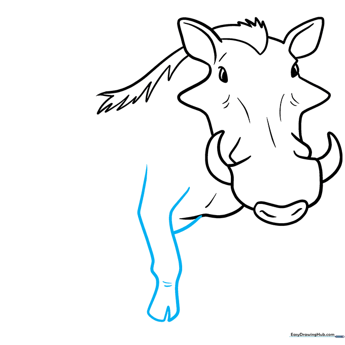 Sketching the first front leg with a hoof detail at the bottom.