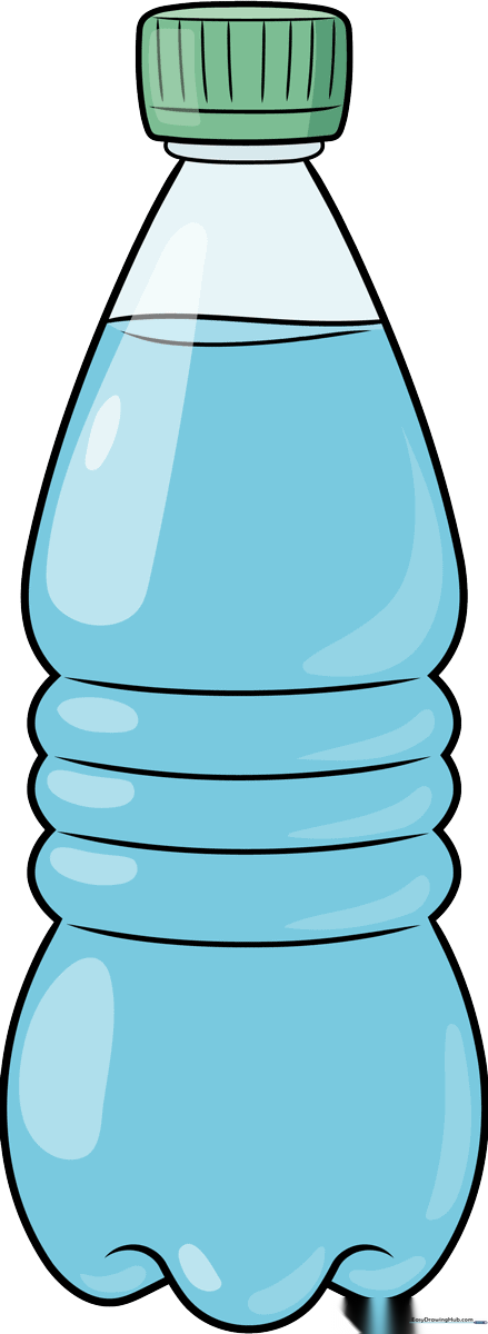Colorful, finished drawing of a water bottle, showcasing the final result of the tutorial.