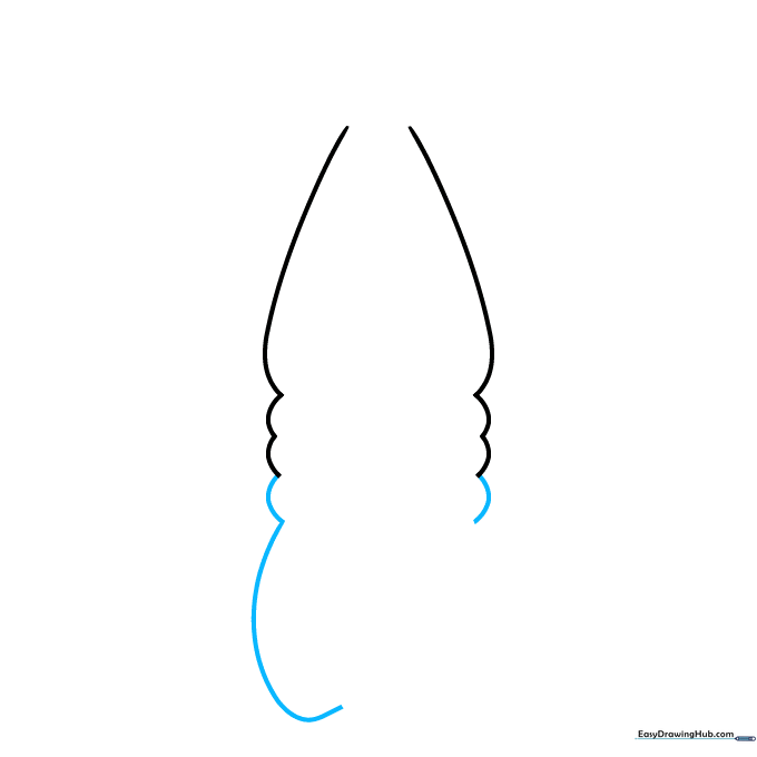 Drawing the base structure of the bottle with long curved lines.