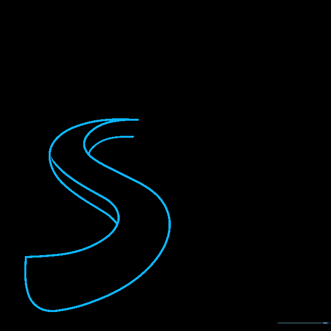 Pencil sketch showing two parallel curved lines forming the base of a water slide.
