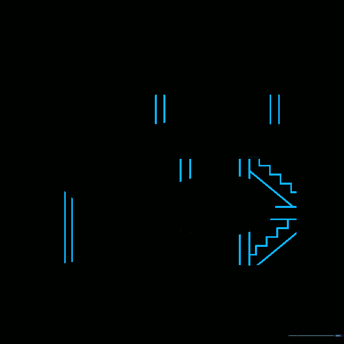 Detailed sketch of the staircase leading up to the water slide platform.