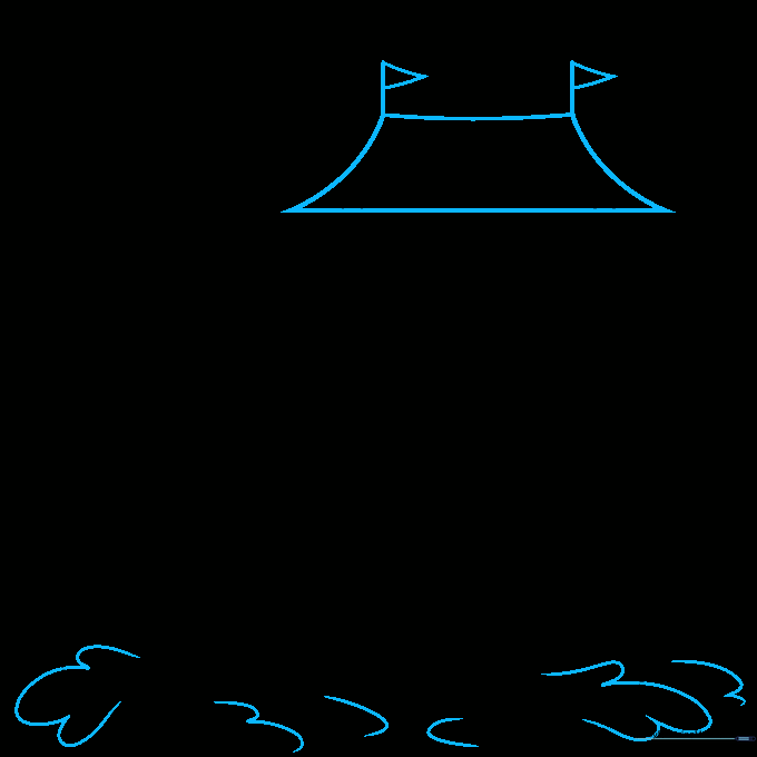 Drawing showing the addition of a roof, flags, and splashing water at the base of the slide.