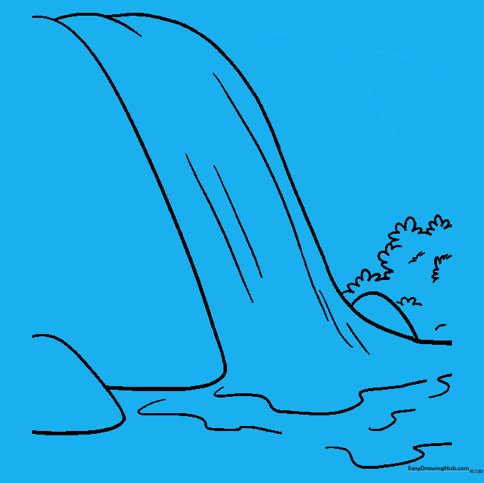 Drawing the second rock face on the opposite side of the waterfall.