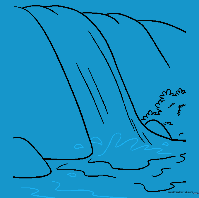 Adding detail with teardrop-shaped water splashes and ripples at the base.
