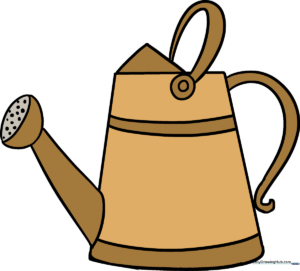 A colorful, finished illustration of a watering can, perfect for spring art projects.
