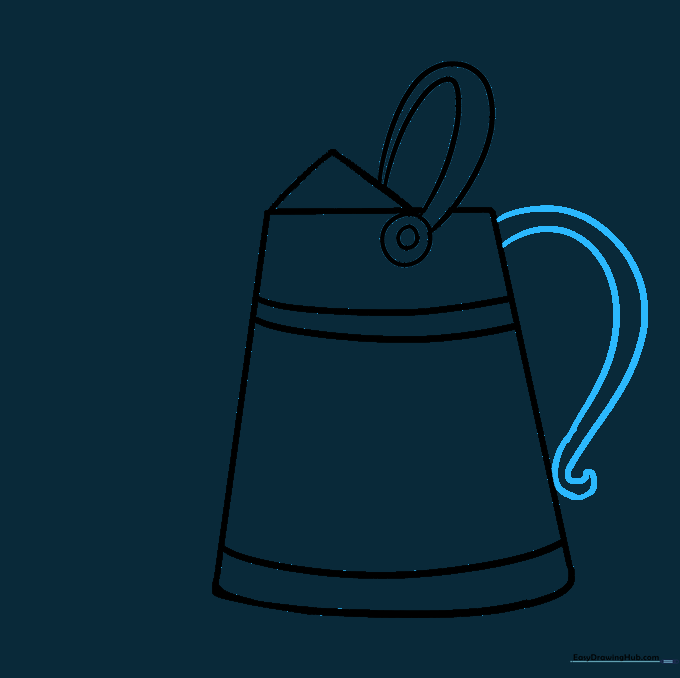 Curved lines forming the rear handle of the watering can.